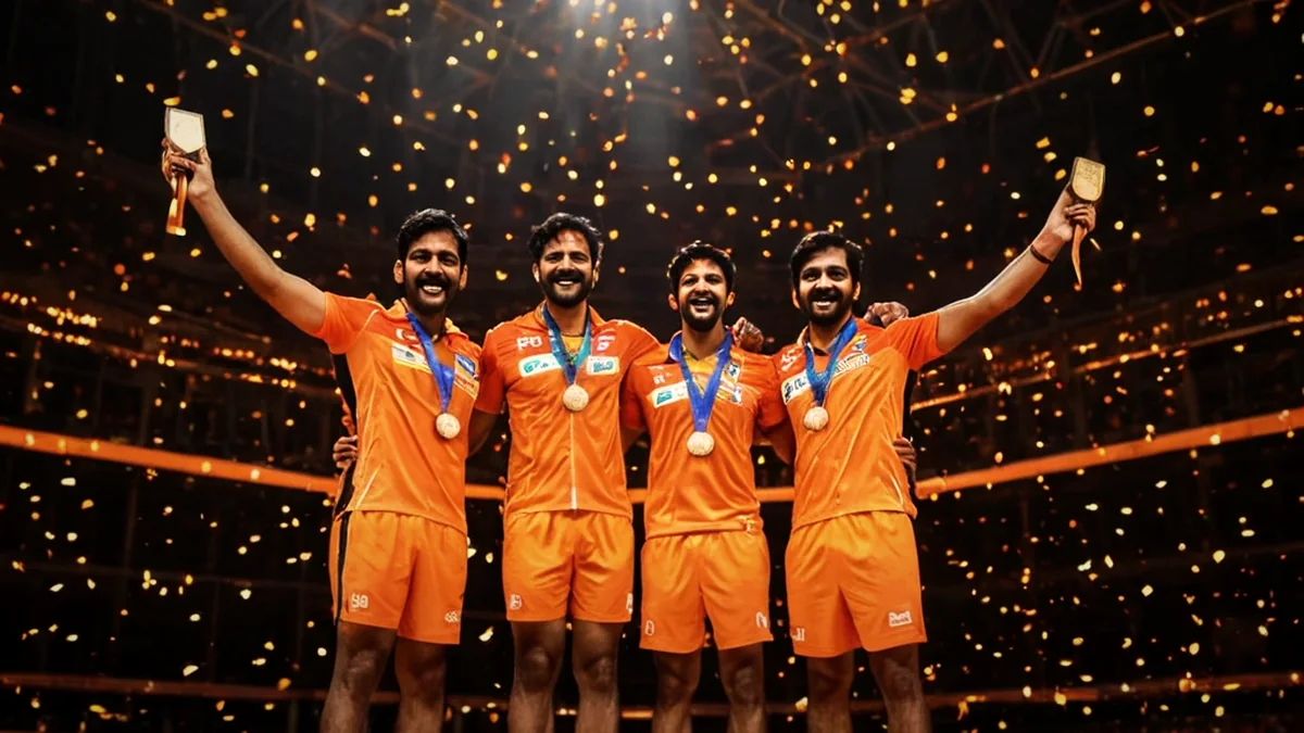 AI-generated image: three athletes celebrating on a podium